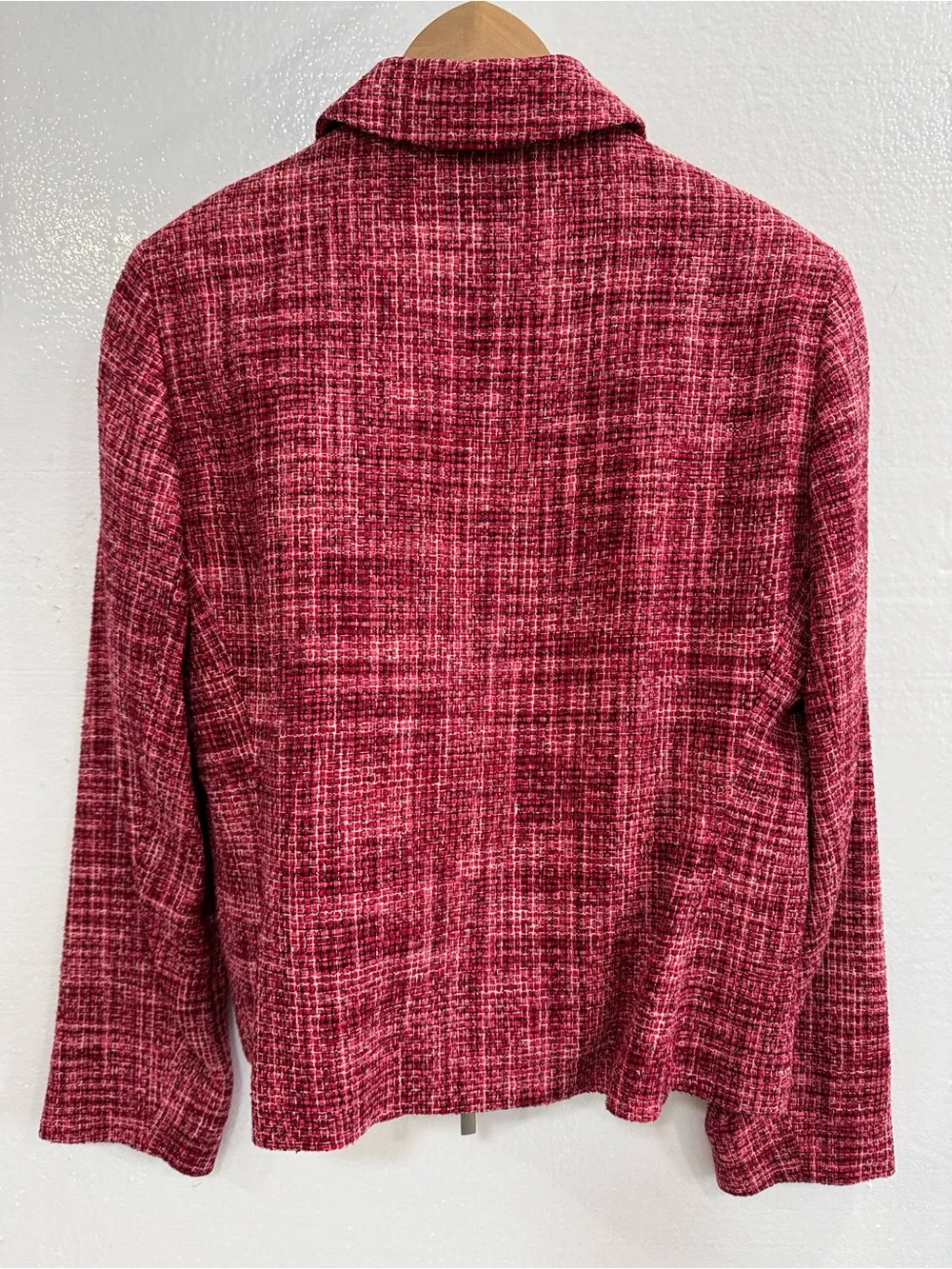 Austin Reed Petite 100% Silk Tweed Zip Jacket Red Pink Textured Blazer 10P